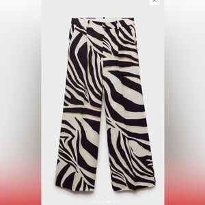 MANGO LINEN WIDE LEG ZEBRA-PRINT PANTS